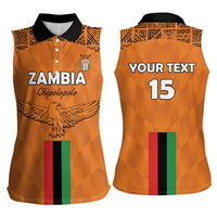 Custom Zambia Football Women Sleeveless Polo Shirt Go Chipolopolo Go - Wonder Print Shop