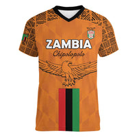 Custom Zambia Football Women V-Neck T-Shirt Go Chipolopolo Go - Wonder Print Shop