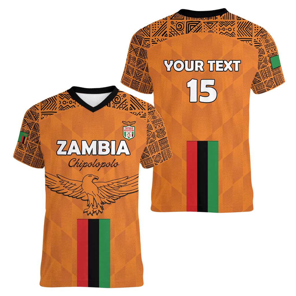 Custom Zambia Football Women V-Neck T-Shirt Go Chipolopolo Go - Wonder Print Shop