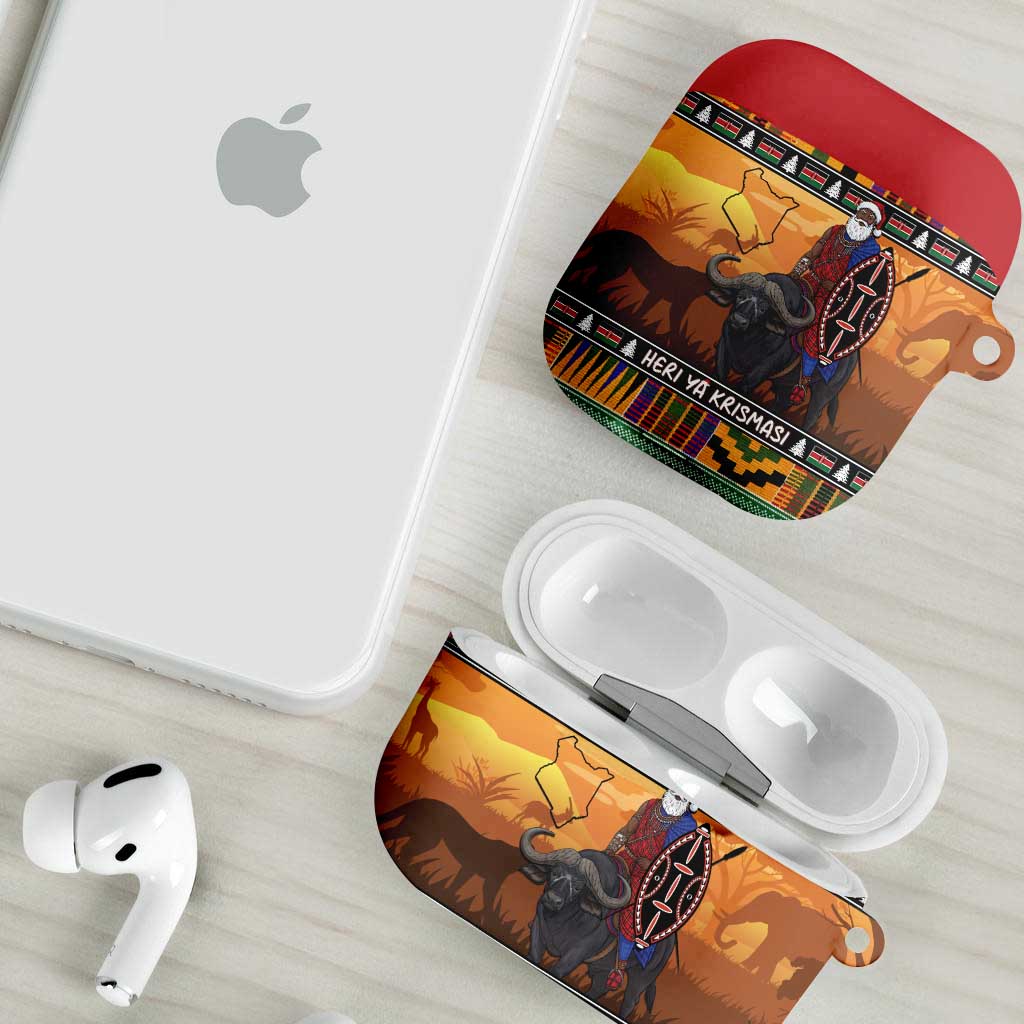 Kenya Safari Christmas AirPods Case Black Santa Riding Cape Buffalo - Heri ya Krismasi - Wonder Print Shop