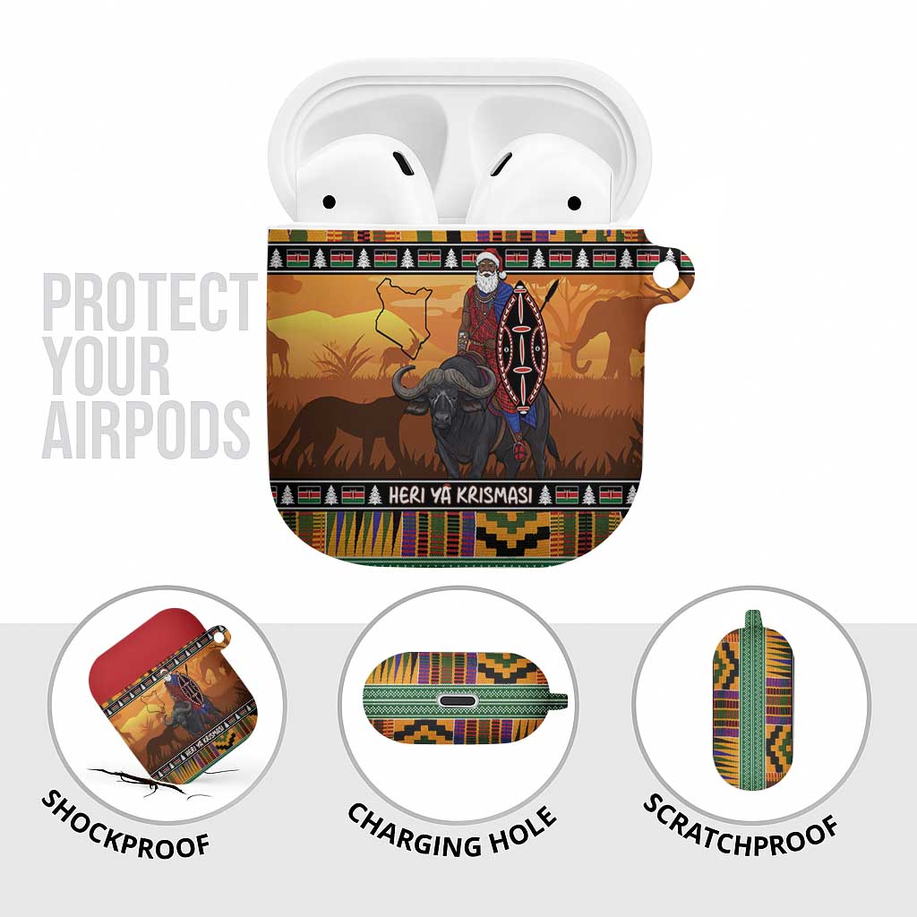 Kenya Safari Christmas AirPods Case Black Santa Riding Cape Buffalo - Heri ya Krismasi - Wonder Print Shop