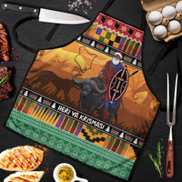 Kenya Safari Christmas Apron Black Santa Riding Cape Buffalo - Heri ya Krismasi - Wonder Print Shop