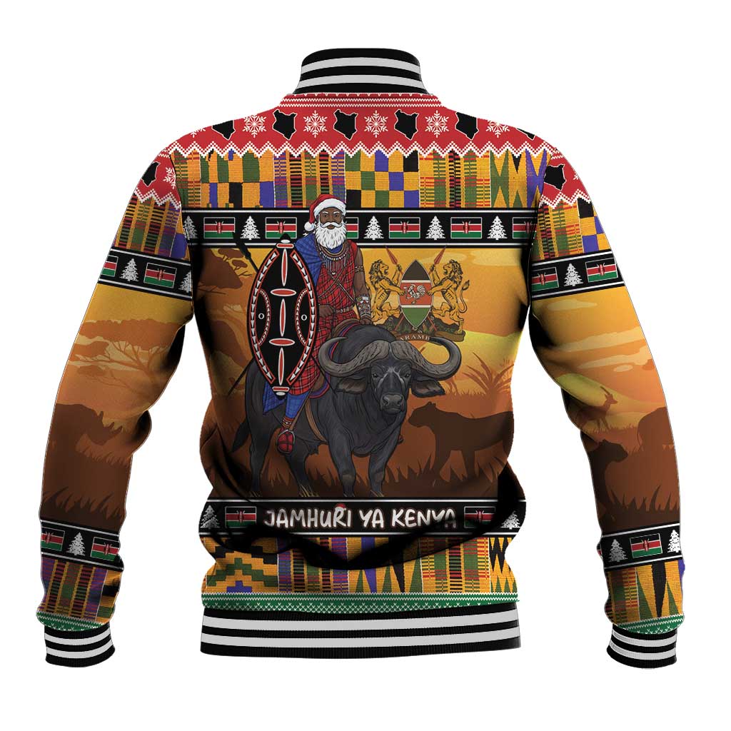 Kenya Safari Christmas Baseball Jacket Black Santa Riding Cape Buffalo - Heri ya Krismasi - Wonder Print Shop