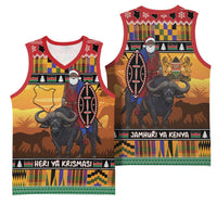 Kenya Safari Christmas Basketball Jersey Black Santa Riding Cape Buffalo - Heri ya Krismasi - Wonder Print Shop