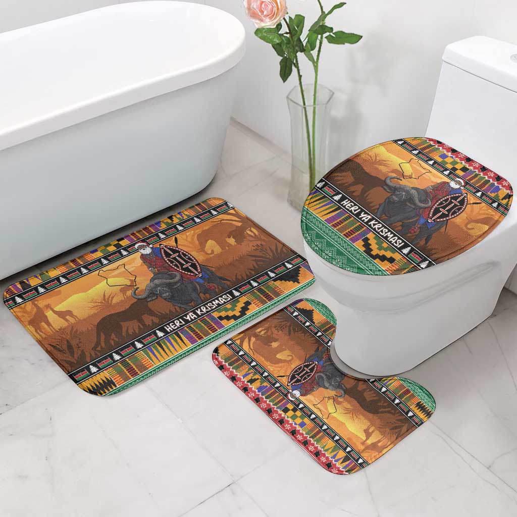 Kenya Safari Christmas Bathroom Set Black Santa Riding Cape Buffalo - Heri ya Krismasi - Wonder Print Shop