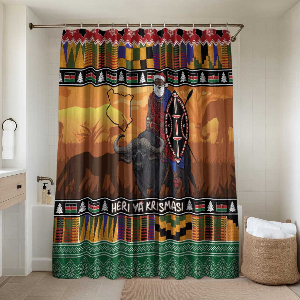 Kenya Safari Christmas Bathroom Set Black Santa Riding Cape Buffalo - Heri ya Krismasi - Wonder Print Shop