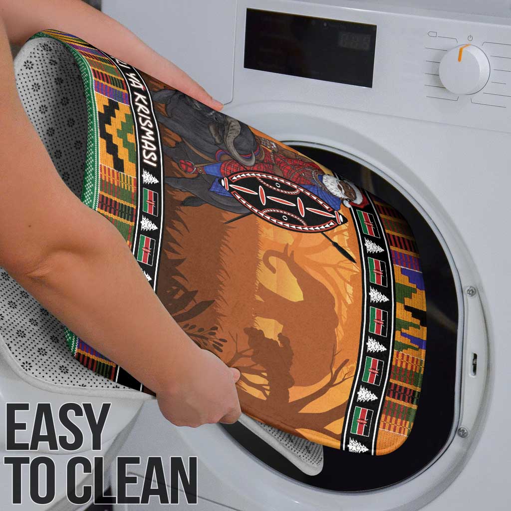 Kenya Safari Christmas Bathroom Set Black Santa Riding Cape Buffalo - Heri ya Krismasi - Wonder Print Shop