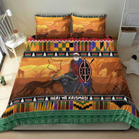 Kenya Safari Christmas Bedding Set Black Santa Riding Cape Buffalo - Heri ya Krismasi - Wonder Print Shop