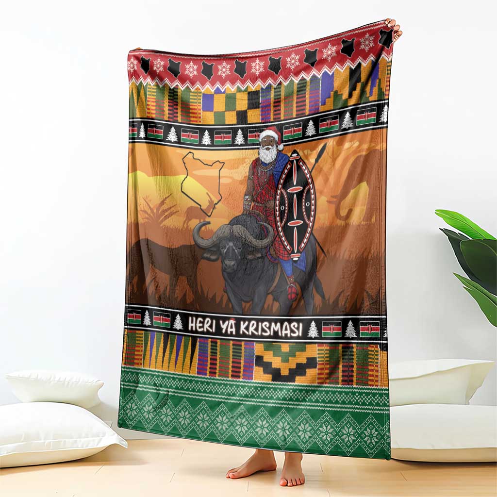 Kenya Safari Christmas Blanket Black Santa Riding Cape Buffalo - Heri ya Krismasi - Wonder Print Shop
