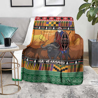 Kenya Safari Christmas Blanket Black Santa Riding Cape Buffalo - Heri ya Krismasi - Wonder Print Shop