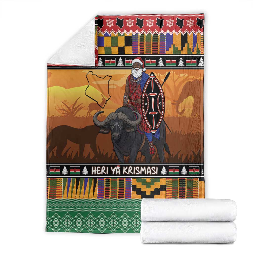 Kenya Safari Christmas Blanket Black Santa Riding Cape Buffalo - Heri ya Krismasi - Wonder Print Shop