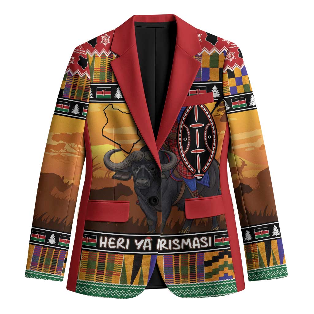 Kenya Safari Christmas Blazer Black Santa Riding Cape Buffalo - Heri ya Krismasi - Wonder Print Shop