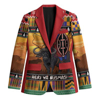 Kenya Safari Christmas Blazer Black Santa Riding Cape Buffalo - Heri ya Krismasi - Wonder Print Shop