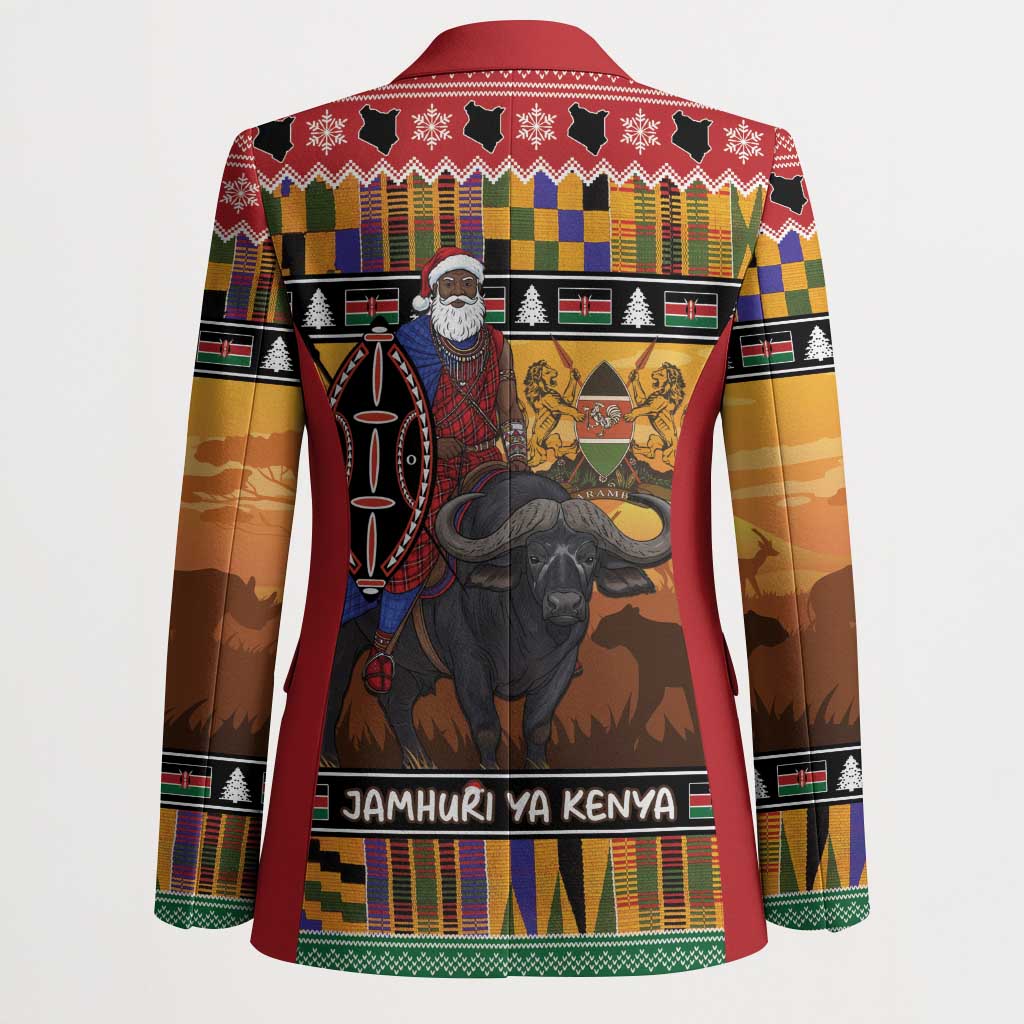 Kenya Safari Christmas Blazer Black Santa Riding Cape Buffalo - Heri ya Krismasi - Wonder Print Shop