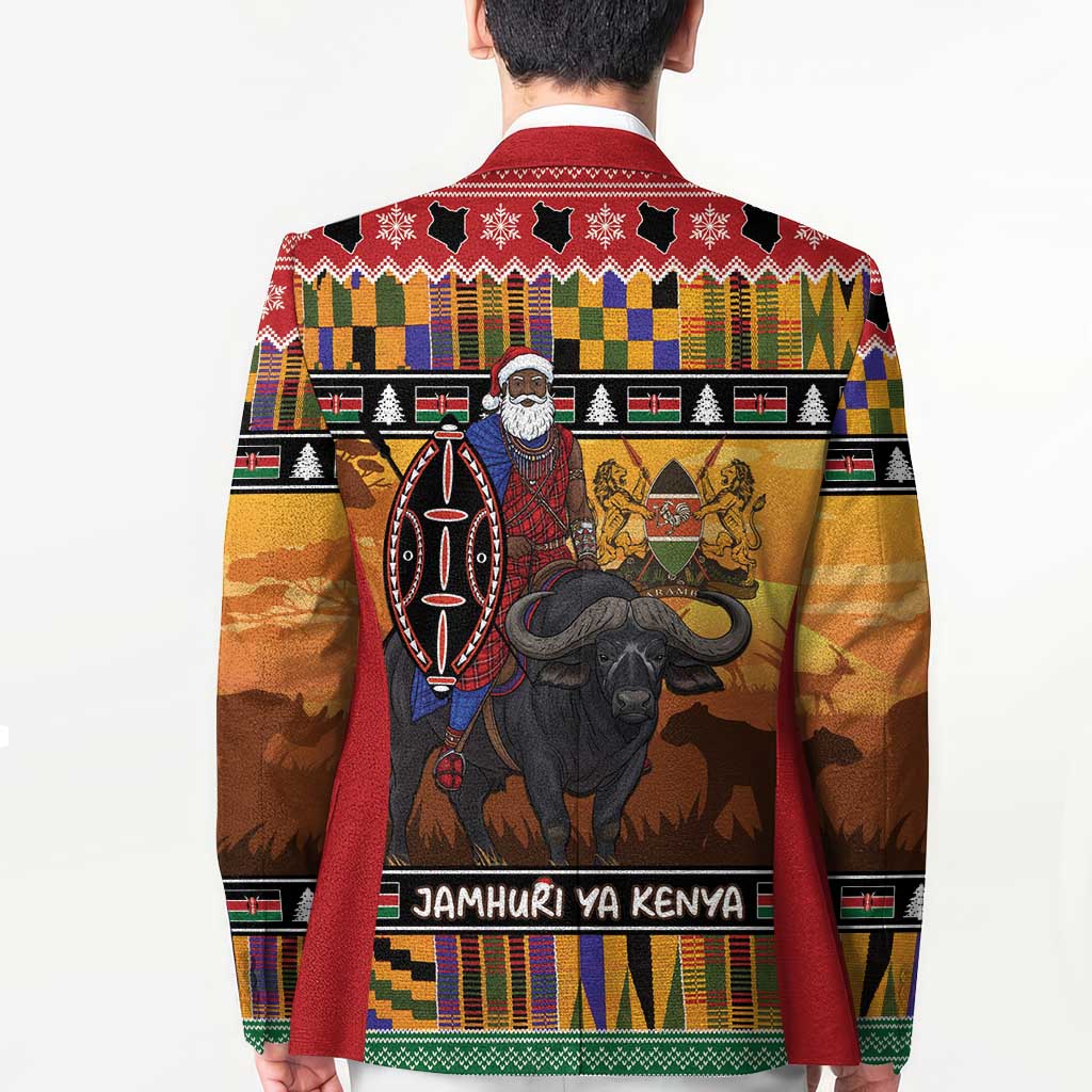 Kenya Safari Christmas Blazer Black Santa Riding Cape Buffalo - Heri ya Krismasi - Wonder Print Shop