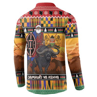 Kenya Safari Christmas Button Sweatshirt Black Santa Riding Cape Buffalo - Heri ya Krismasi - Wonder Print Shop