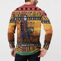 Kenya Safari Christmas Button Sweatshirt Black Santa Riding Cape Buffalo - Heri ya Krismasi - Wonder Print Shop