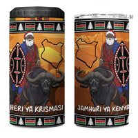 Kenya Safari Christmas 4 in 1 Can Cooler Tumbler Black Santa Riding Cape Buffalo - Heri ya Krismasi - Wonder Print Shop