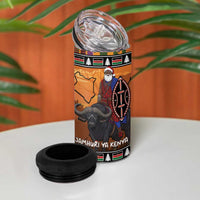 Kenya Safari Christmas 4 in 1 Can Cooler Tumbler Black Santa Riding Cape Buffalo - Heri ya Krismasi - Wonder Print Shop
