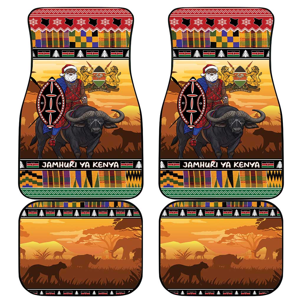 Kenya Safari Christmas Car Mats Black Santa Riding Cape Buffalo - Heri ya Krismasi - Wonder Print Shop