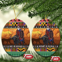 Kenya Safari Christmas Ceramic Ornament Black Santa Riding Cape Buffalo - Heri ya Krismasi - Wonder Print Shop