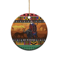 Kenya Safari Christmas Ceramic Ornament Black Santa Riding Cape Buffalo - Heri ya Krismasi - Wonder Print Shop