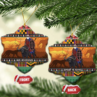 Kenya Safari Christmas Ceramic Ornament Black Santa Riding Cape Buffalo - Heri ya Krismasi - Wonder Print Shop