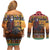 Kenya Safari Christmas Couples Matching Off Shoulder Short Dress and Long Sleeve Button Shirt Black Santa Riding Cape Buffalo - Heri ya Krismasi - Wonder Print Shop