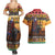 Kenya Safari Christmas Couples Matching Summer Maxi Dress and Hawaiian Shirt Black Santa Riding Cape Buffalo - Heri ya Krismasi - Wonder Print Shop