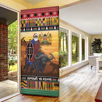 Kenya Safari Christmas Door Cover Black Santa Riding Cape Buffalo - Heri ya Krismasi - Wonder Print Shop