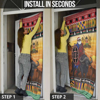 Kenya Safari Christmas Door Cover Black Santa Riding Cape Buffalo - Heri ya Krismasi - Wonder Print Shop