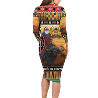 Kenya Safari Christmas Family Matching Long Sleeve Bodycon Dress and Hawaiian Shirt Black Santa Riding Cape Buffalo - Heri ya Krismasi - Wonder Print Shop
