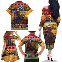 Kenya Safari Christmas Family Matching Off The Shoulder Long Sleeve Dress and Hawaiian Shirt Black Santa Riding Cape Buffalo - Heri ya Krismasi - Wonder Print Shop