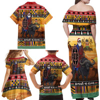 Kenya Safari Christmas Family Matching Off Shoulder Maxi Dress and Hawaiian Shirt Black Santa Riding Cape Buffalo - Heri ya Krismasi - Wonder Print Shop