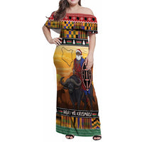 Kenya Safari Christmas Family Matching Off Shoulder Maxi Dress and Hawaiian Shirt Black Santa Riding Cape Buffalo - Heri ya Krismasi - Wonder Print Shop