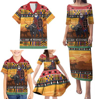 Kenya Safari Christmas Family Matching Puletasi and Hawaiian Shirt Black Santa Riding Cape Buffalo - Heri ya Krismasi - Wonder Print Shop