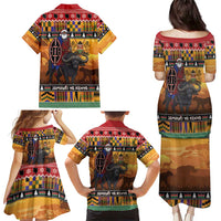 Kenya Safari Christmas Family Matching Puletasi and Hawaiian Shirt Black Santa Riding Cape Buffalo - Heri ya Krismasi - Wonder Print Shop