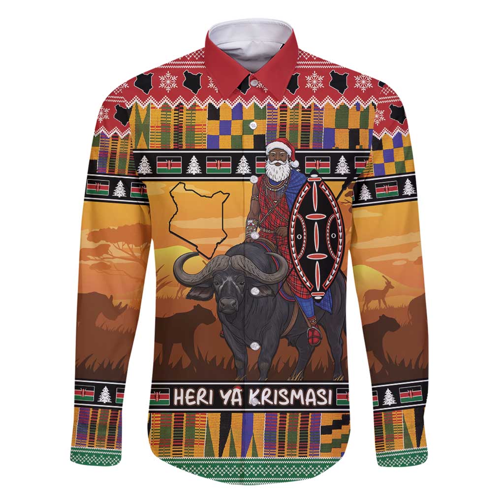Kenya Safari Christmas Family Matching Puletasi and Hawaiian Shirt Black Santa Riding Cape Buffalo - Heri ya Krismasi - Wonder Print Shop