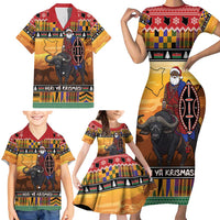 Kenya Safari Christmas Family Matching Short Sleeve Bodycon Dress and Hawaiian Shirt Black Santa Riding Cape Buffalo - Heri ya Krismasi - Wonder Print Shop