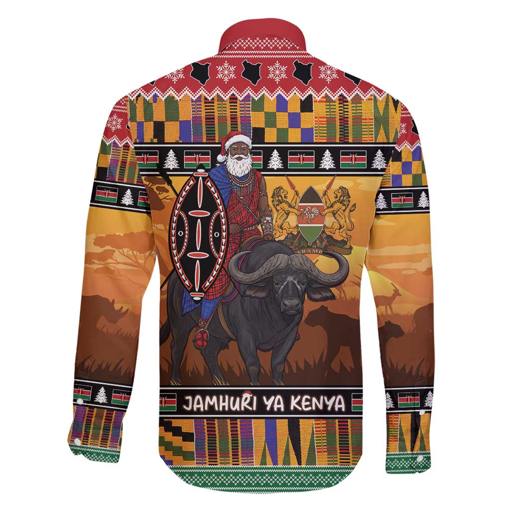 Kenya Safari Christmas Family Matching Short Sleeve Bodycon Dress and Hawaiian Shirt Black Santa Riding Cape Buffalo - Heri ya Krismasi - Wonder Print Shop
