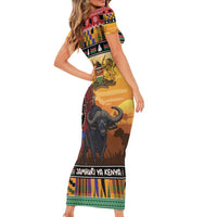 Kenya Safari Christmas Family Matching Short Sleeve Bodycon Dress and Hawaiian Shirt Black Santa Riding Cape Buffalo - Heri ya Krismasi - Wonder Print Shop