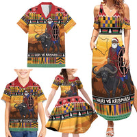 Kenya Safari Christmas Family Matching Summer Maxi Dress and Hawaiian Shirt Black Santa Riding Cape Buffalo - Heri ya Krismasi - Wonder Print Shop