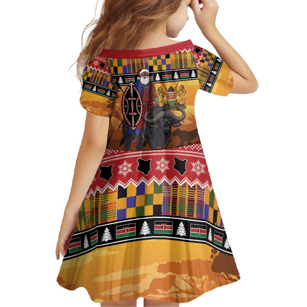Kenya Safari Christmas Family Matching Tank Maxi Dress and Hawaiian Shirt Black Santa Riding Cape Buffalo - Heri ya Krismasi - Wonder Print Shop