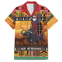 Kenya Safari Christmas Family Matching Tank Maxi Dress and Hawaiian Shirt Black Santa Riding Cape Buffalo - Heri ya Krismasi - Wonder Print Shop