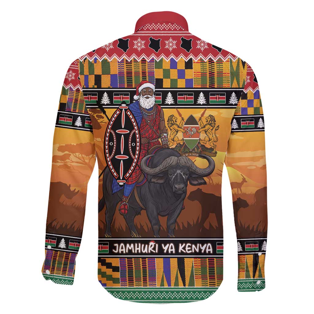 Kenya Safari Christmas Family Matching Tank Maxi Dress and Hawaiian Shirt Black Santa Riding Cape Buffalo - Heri ya Krismasi - Wonder Print Shop
