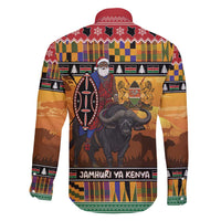 Kenya Safari Christmas Family Matching Tank Maxi Dress and Hawaiian Shirt Black Santa Riding Cape Buffalo - Heri ya Krismasi - Wonder Print Shop