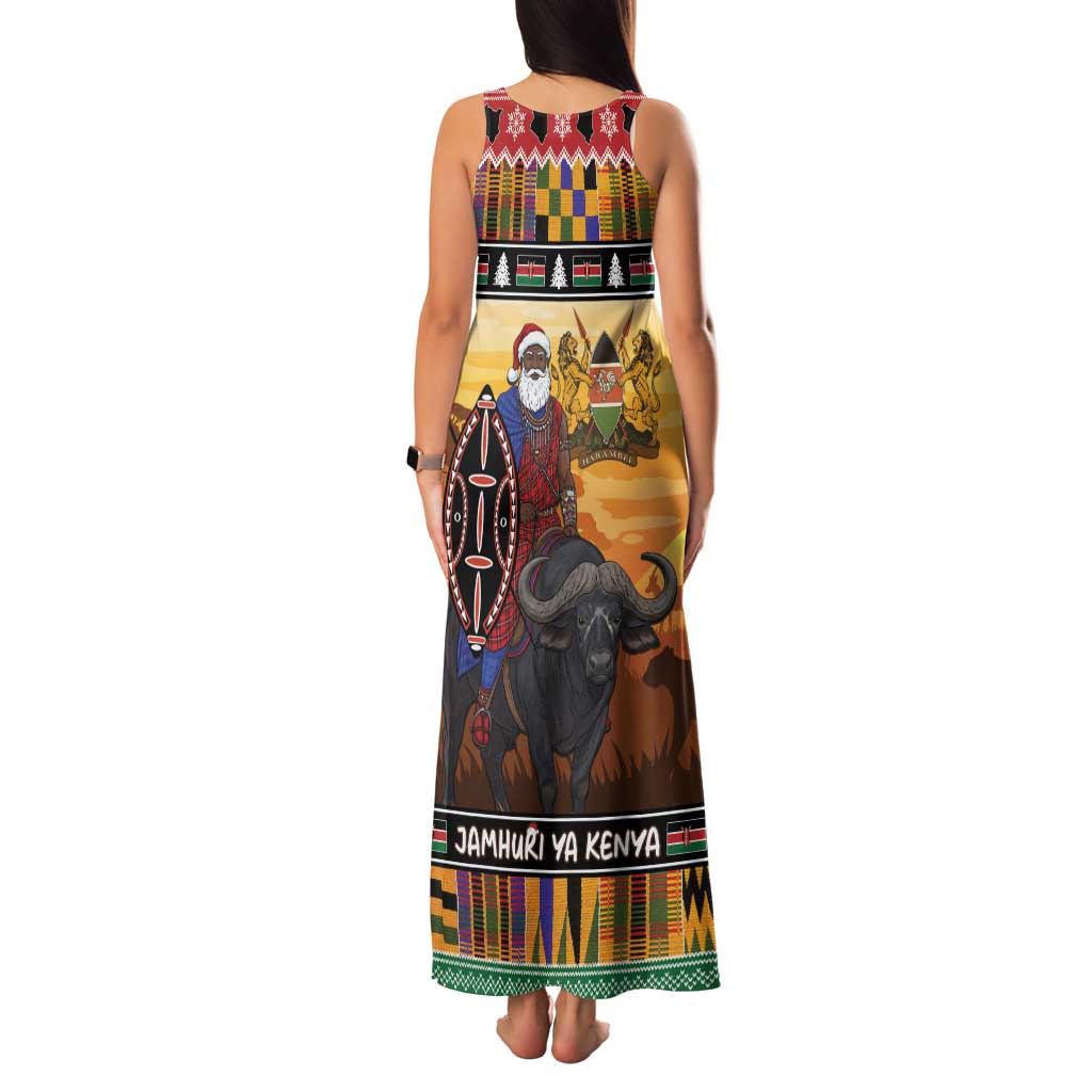 Kenya Safari Christmas Family Matching Tank Maxi Dress and Hawaiian Shirt Black Santa Riding Cape Buffalo - Heri ya Krismasi - Wonder Print Shop