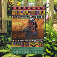 Kenya Safari Christmas Garden Flag Black Santa Riding Cape Buffalo - Heri ya Krismasi - Wonder Print Shop