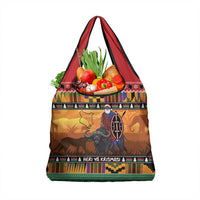 Kenya Safari Christmas Grocery Bag Black Santa Riding Cape Buffalo - Heri ya Krismasi - Wonder Print Shop