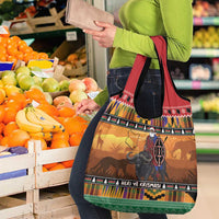 Kenya Safari Christmas Grocery Bag Black Santa Riding Cape Buffalo - Heri ya Krismasi - Wonder Print Shop